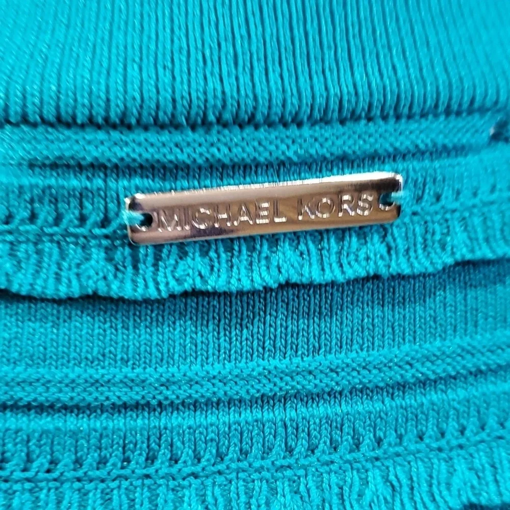 Michael kors turquoise stretch knit dress lace trim short sleeve